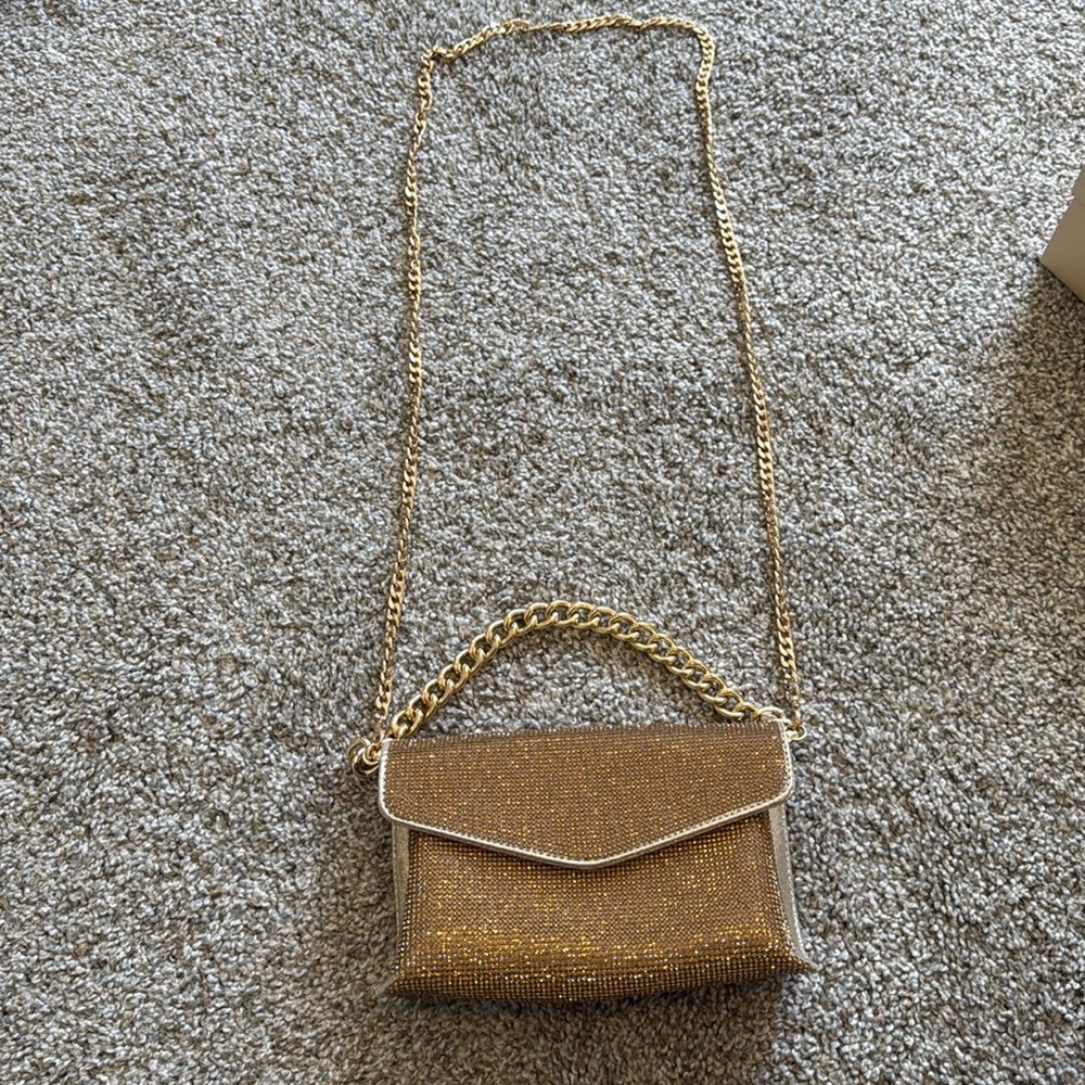 Olga Berg rhinestone gold clutch